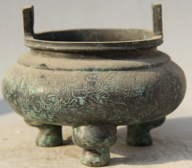 

61 6" Old Marked Chinese Bronze Folk 3 Foot scenery handle Incense Burner Censer Discount 35%