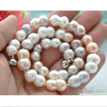 

P4262 17" 18mm PINK white lavender peanut DOUBLE FRESHWATER PEARL NECKLACE ^^^@^Noble style Natural Fine jewe FREE SHIPPING