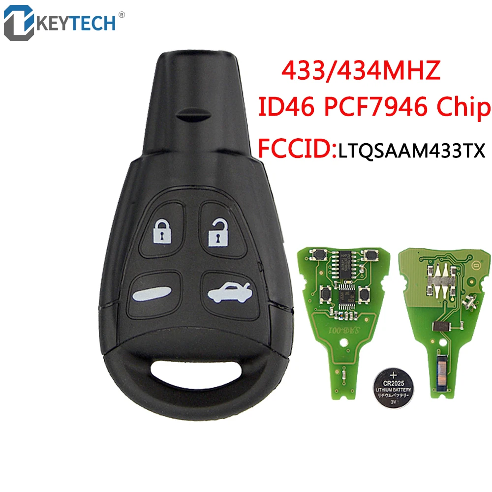 

OkeyTech Auto Smart Remote Key Fob 433/434Mhz ID46 PCF7946 Chip For SAAB 93 95 9-3 9-5 2003-2010 LTQSAAM433TX Uncut Blade Key