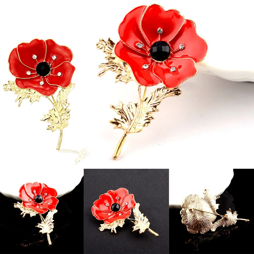 

Poppy Flower Lapel Pin Badge Banquet Enamel Crystal Broach Flower Brooch