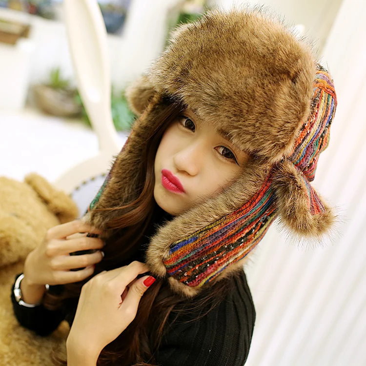 Girls Winter Warm Hat Female Windproof Bomber Hat Lady Fashion Outdoor