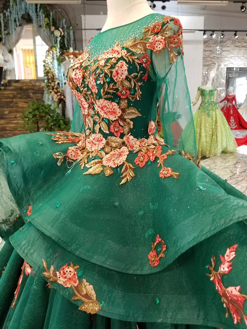 LSS143 зеленый платья для вечеринок кружево Цвет Цветы О образным вырезом вечернее платье длиной 100 см поезд оптовая продажа Выпускные