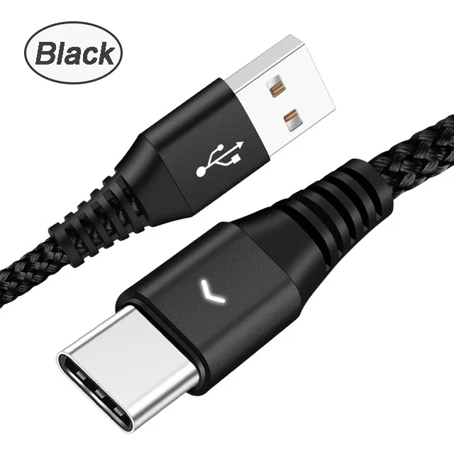 Светодиодный кабель usb type C с зарядным устройством, длинный короткий кабель для быстрой зарядки, кабель для синхронизации данных USBC для мобильного телефона samsung Xiaomi - Цвет: black