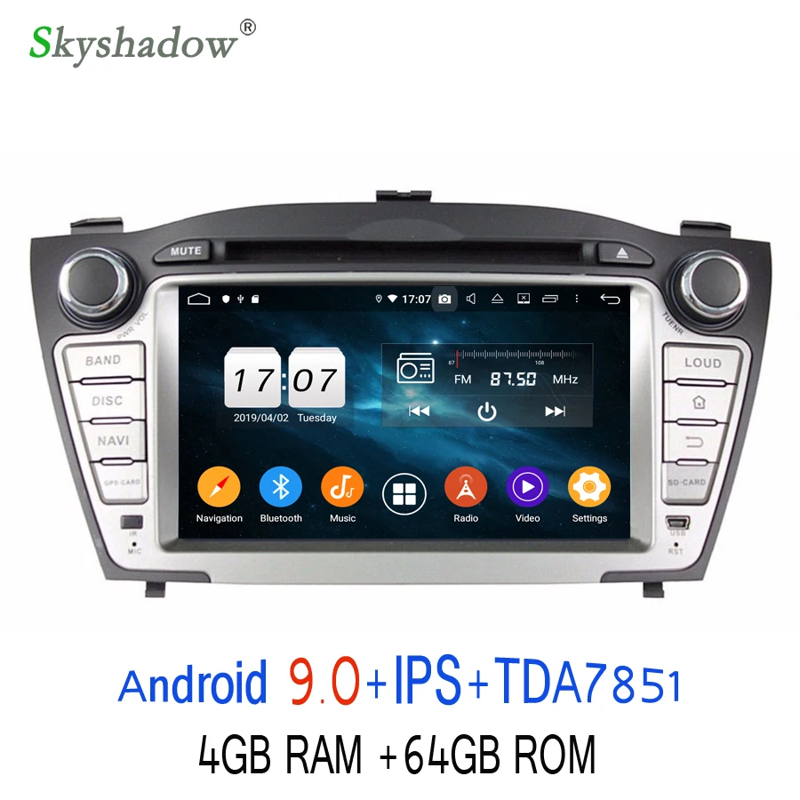 TDA7851 2DIN Android 9,0 для hyundai TUCSON IX35 2009-2012 8 ядерный 4 Гб ОЗУ 64 Гб ПЗУ автомобильный dvd-плеер gps карта RDS радио wifi BT 4,2