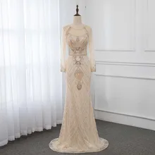 YQLNNE Роскошные вечерние платья цвета шампанского, стразы, официальное женское платье с длинным рукавом, платье русалки, Robe de Soiree