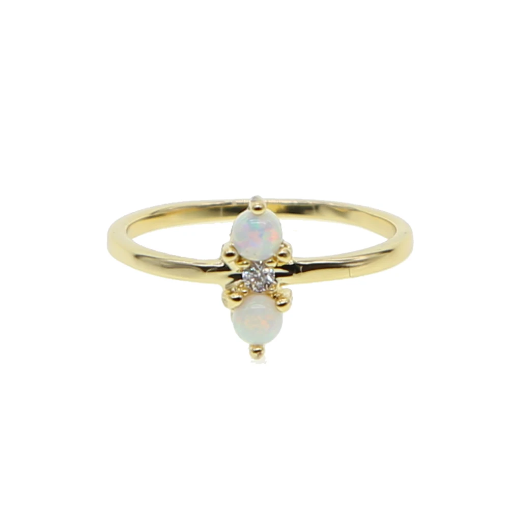 

Beautiful Cute Simple Round stone Jewelry White Fire Opal Zircon Champagne Gold Color Ring For Women Wholesale minimal