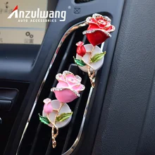 ANZULWANG Car Aromatherapy Artificial Crystal Rose Model Car Styling Air Freshener Car Air Conditioning Vent Perfume Decoration