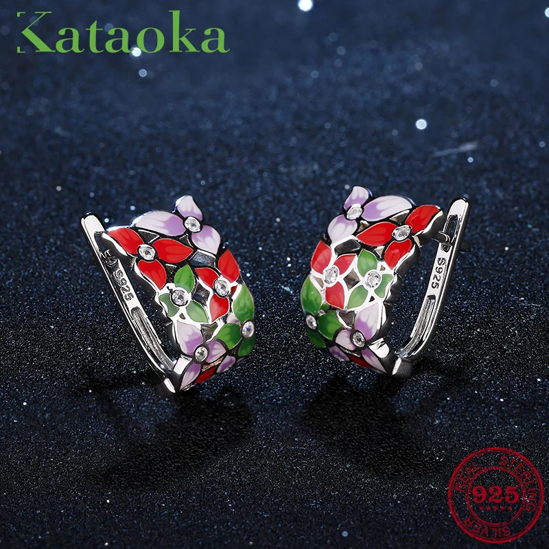 

2018 Colourful flamboyant Three petal flower Clip Earrings crystal CZ 925 Sterling Silver charms clip on earring Party Enamel