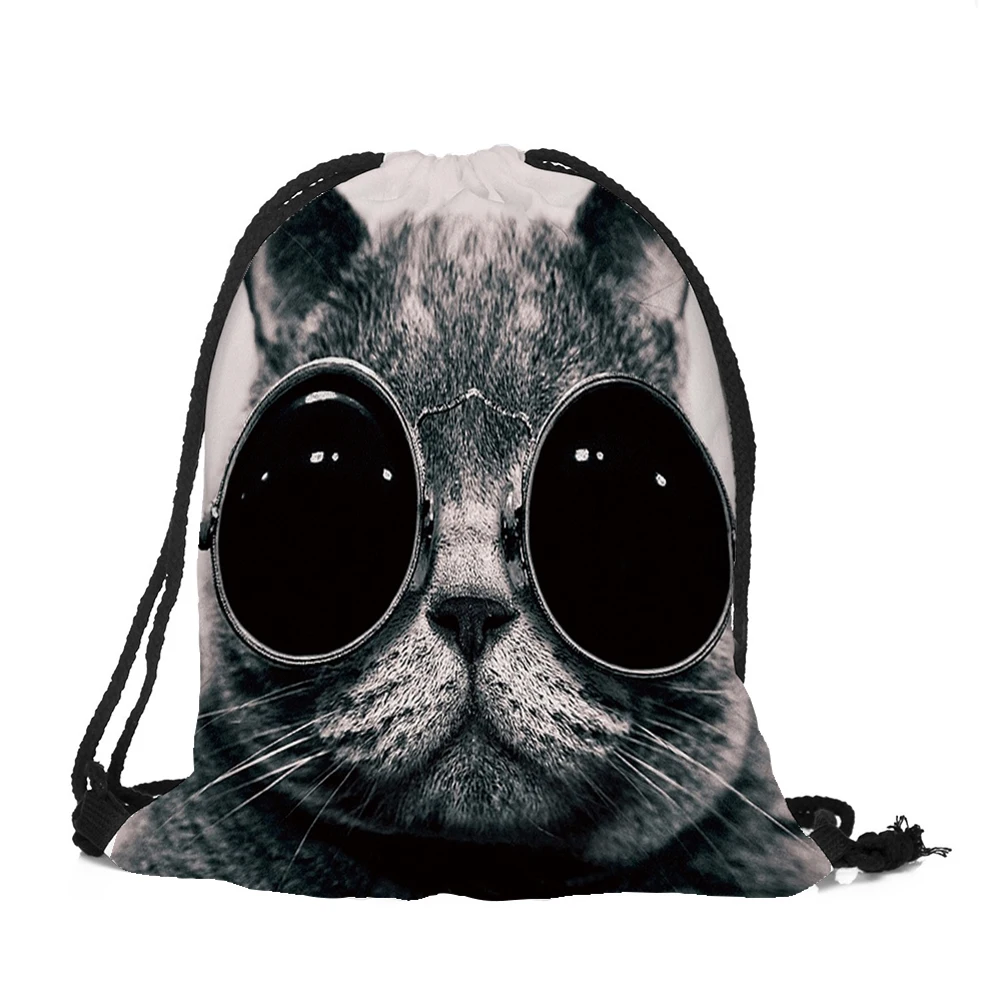 New Men Women Cool Cat Backpacks Bag Drawstring Cinch Sack Travel Cute