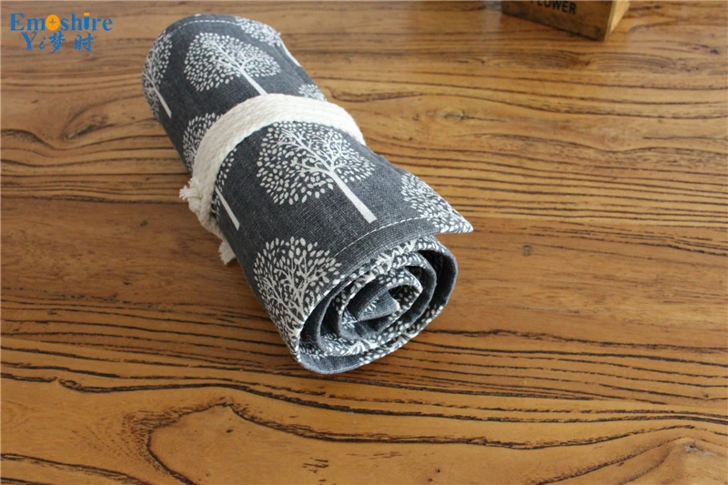 Emoshire Cloth handmade pen curtain hole large capacity pencil case canvas lace canvas roll pen (6)