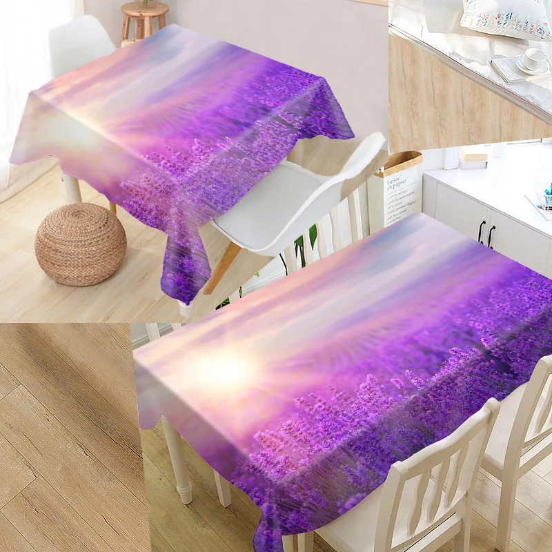 Best Lavender Flowers Custom Table Cloth Rectangular Oxford Print