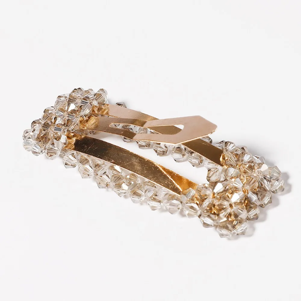 Crystal Beads Pearl Hair Clip Snap Barrette Stick Hairpin Gold Color Hair Styling Accessories For Women Length About 7.5-8.5cm