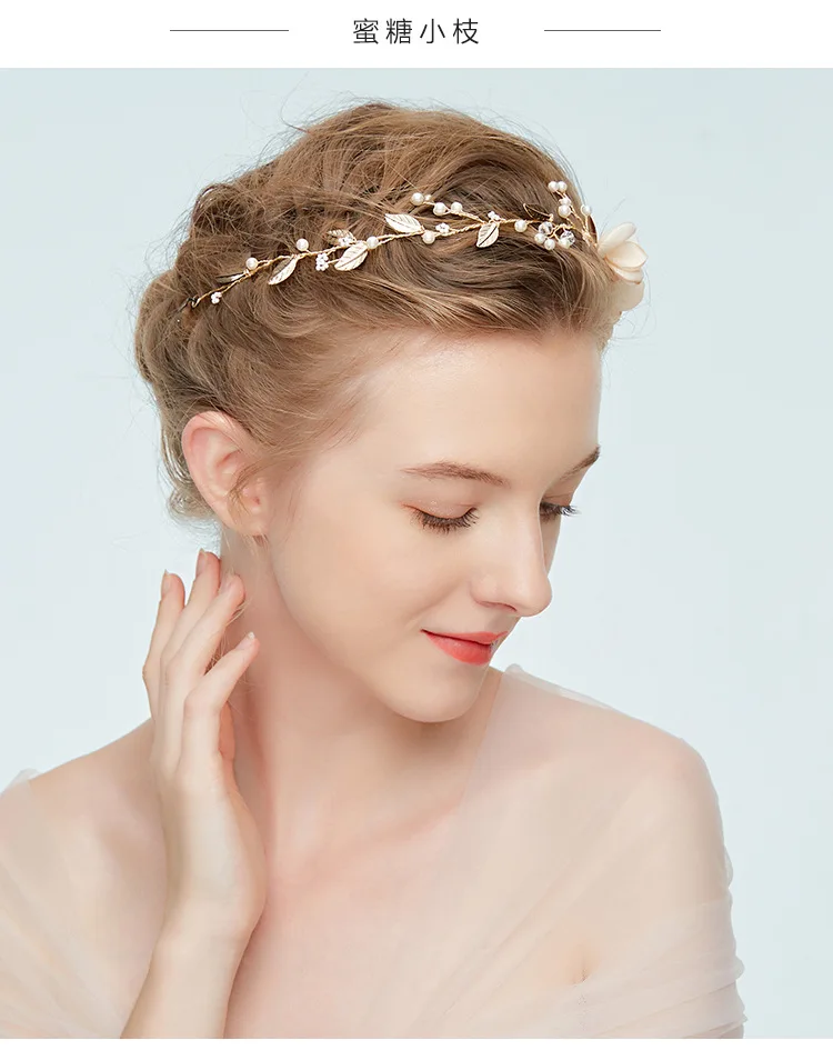 

Flower Bride Headwear Head Band Gold Hair Accessories Wedding Headdress Handmade Tiara Alloy