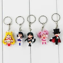 5pcs lot Anime Sailor Moon Mars Jupiter Venus Mercury Keychains Action Figures Toys Kawaii Pendants