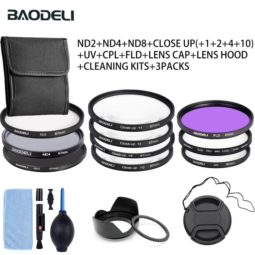 BAODELI Nd Fld Uv Macro Star Polarisatie набор фильтров для объектива семейный 49 52 55 58 62 67 72 77 82 мм для Nikon Canon sony аксессуары - Цвет: SET 1