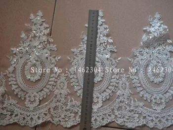 

Wholesale15yards/lot Scalloped tulle sequins lace trim bling paillette lace trim wedding bridal veils decoration lace trim