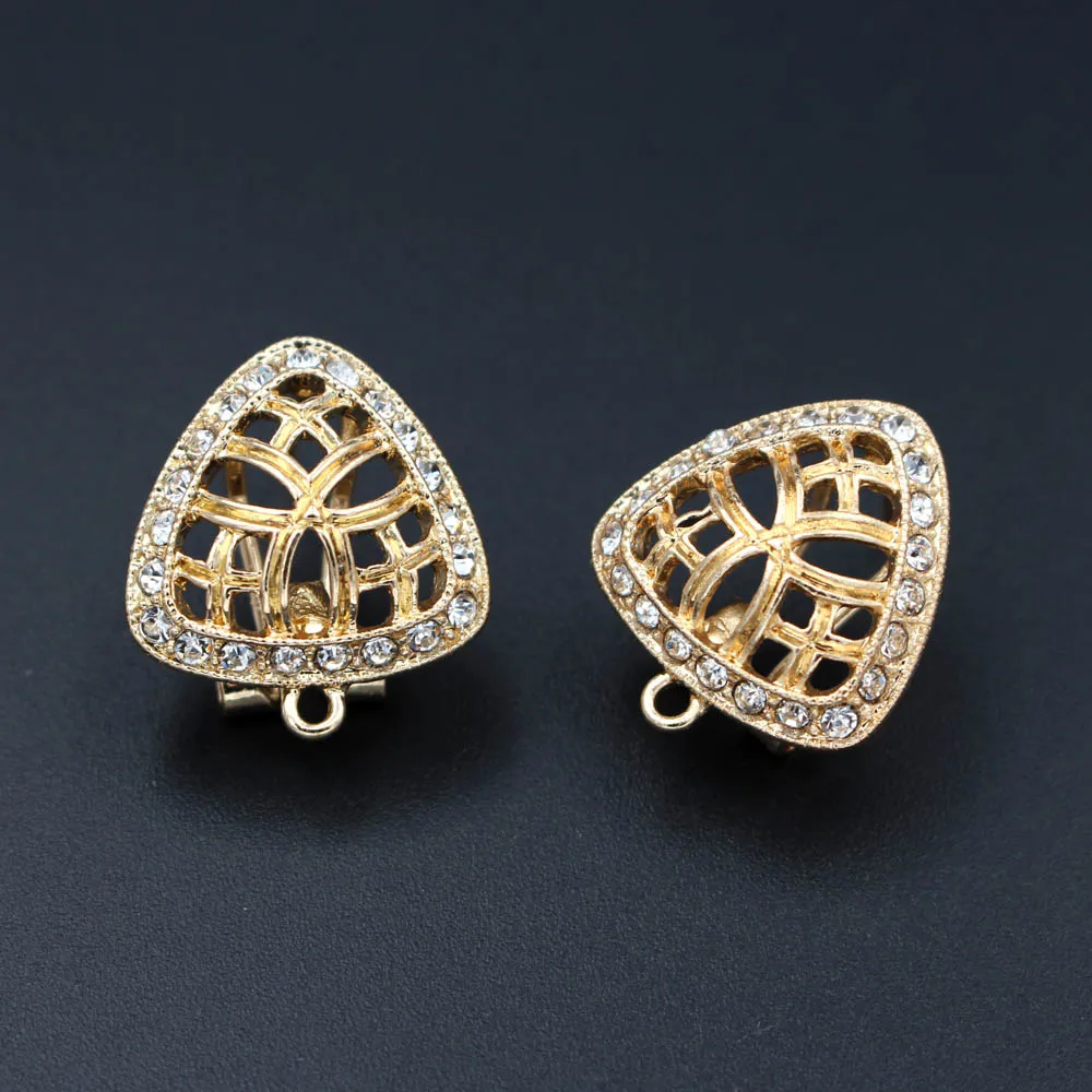 

Stud Clip Earrings Post Filigree Triangle Base with Loop Hanger Paved CZ DIY Findings Accessories Dubai Wedding Jewelry Making