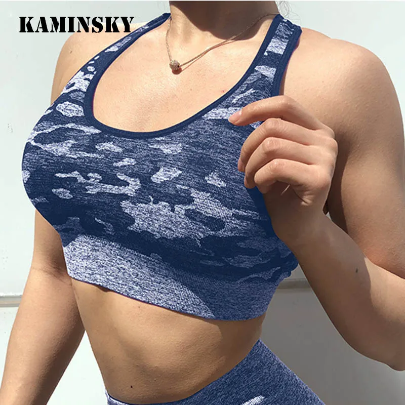 

Kaminsky Women Seamless Bra Shock Proof Push Up Tops Fitness New Style Sexy Women Underwear Tank Top Camouflage Women Bra