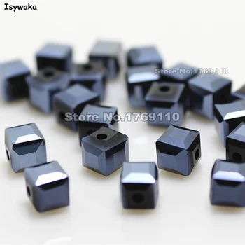 

Isywaka 100pcs Ink Blue Color Square 6mm Austria Crystal Beads Charm Glass Beads Loose Spacer Bead for DIY Jewelry Making