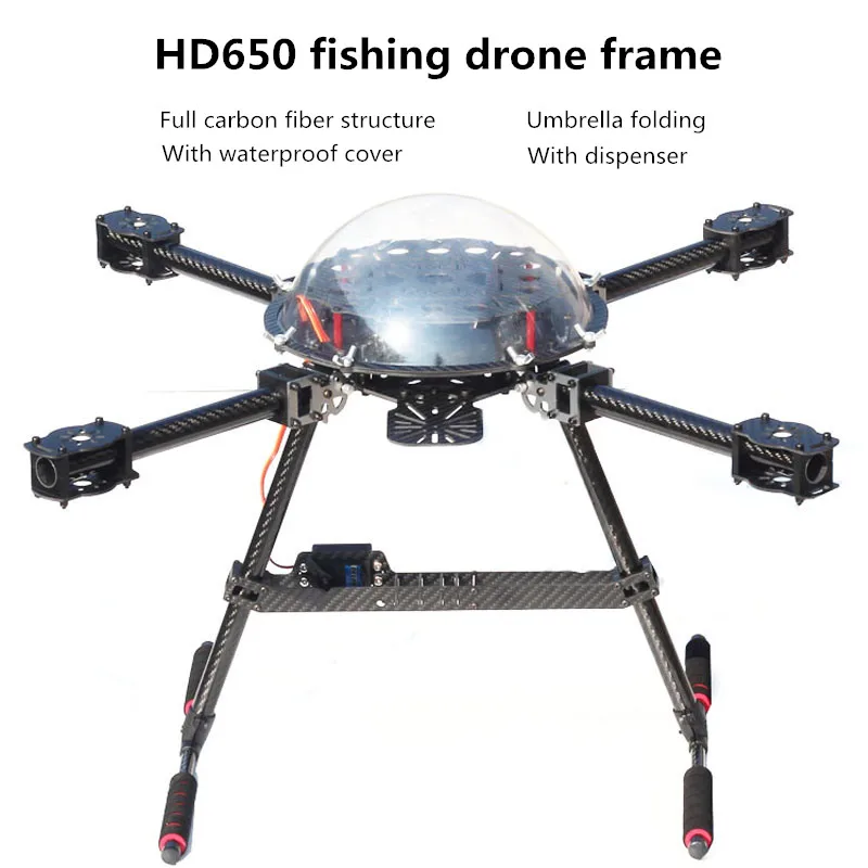 

DIY HD650 fishing drone quadcopter frame 650mm wheelbase 3K pure carbon fiber with waterproof cover and dispenser