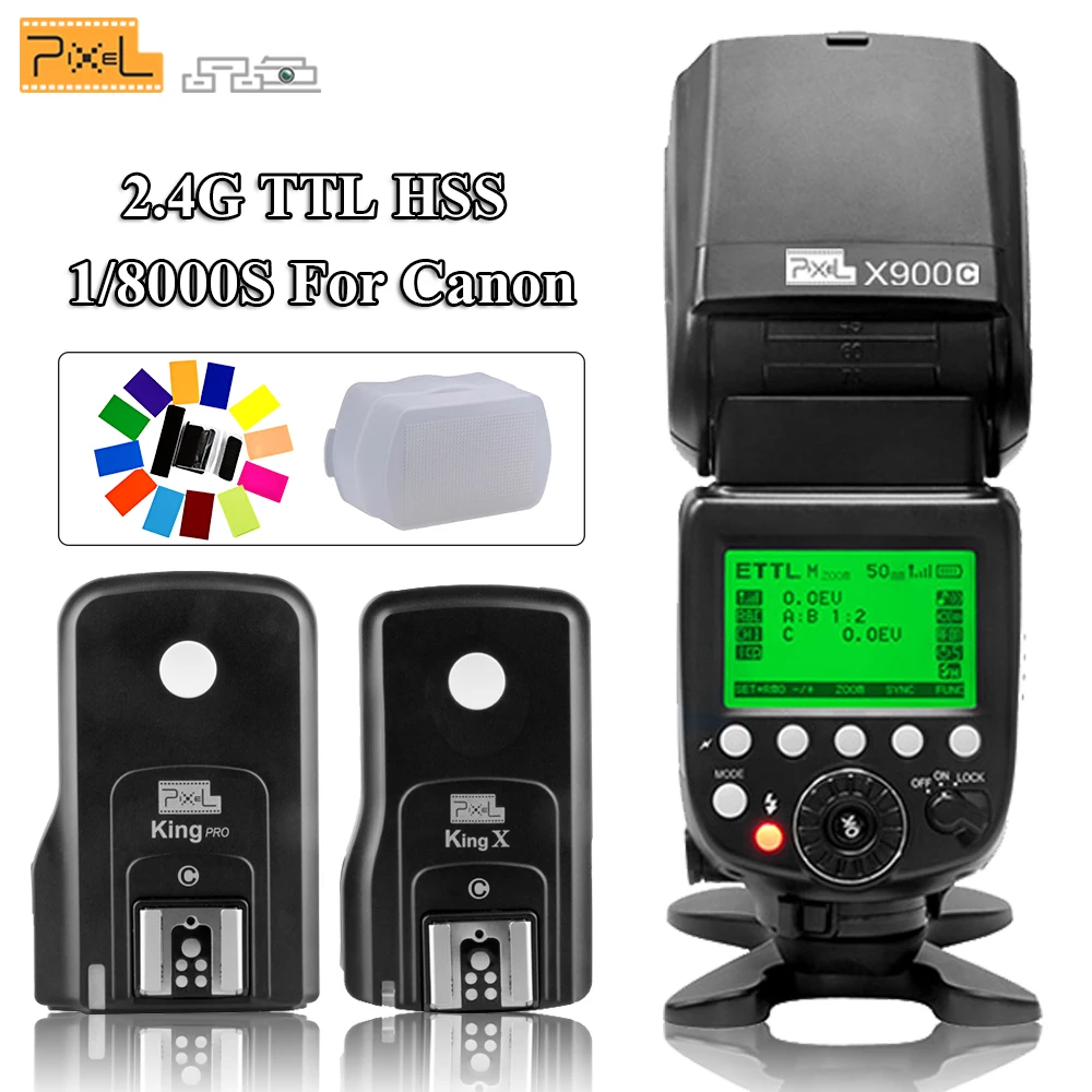

Pixel X900C Pro Wireless Li-ion Battery ETTL LCD Screen Flash Speedlite with King Pro C Flash Trigger Kit Transceiver for Canon