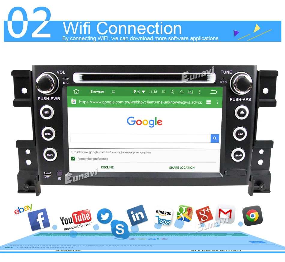 Perfect Eunavi 2 Din 7 inch tda7851 Android 8.1 Car Dvd Player For Suzuki Grand Vitara Radio Stereo GPS in dash car pc 1024*600 HD wifi 7