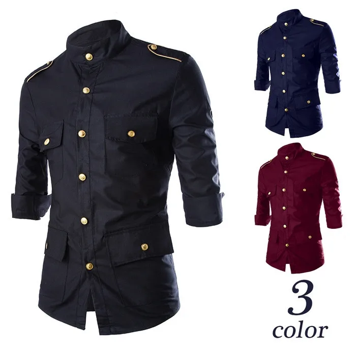 font b Men s b font New Metal Buttons Casual font b Shirt b font