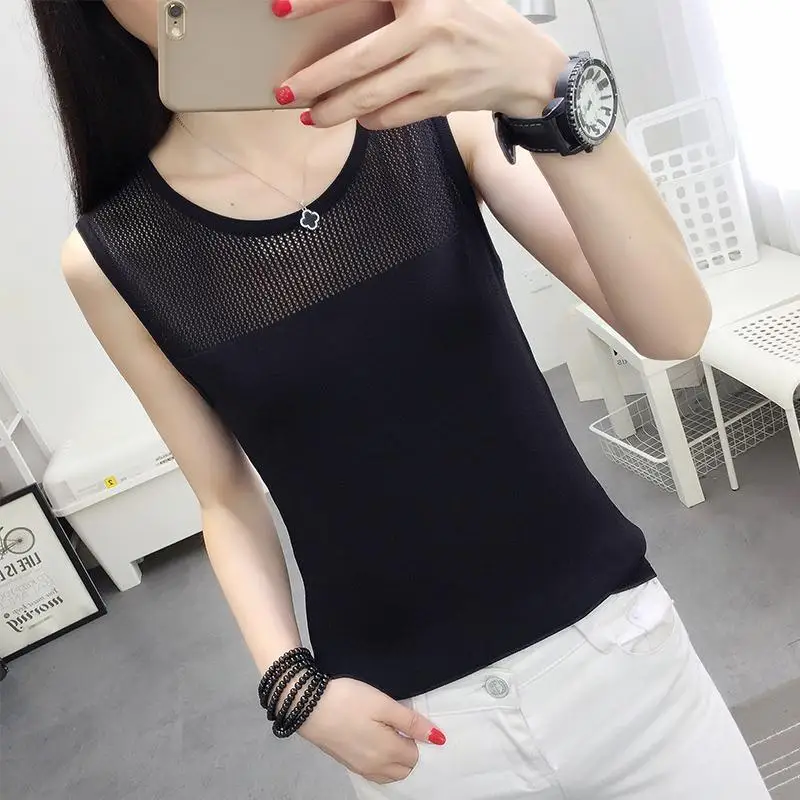

Hollow Tank Top Women Summer Thin Tank Top Round Neck Sexy Tops Black Loose Knit Dollskill Plus Size Casual Tank Tops Festival