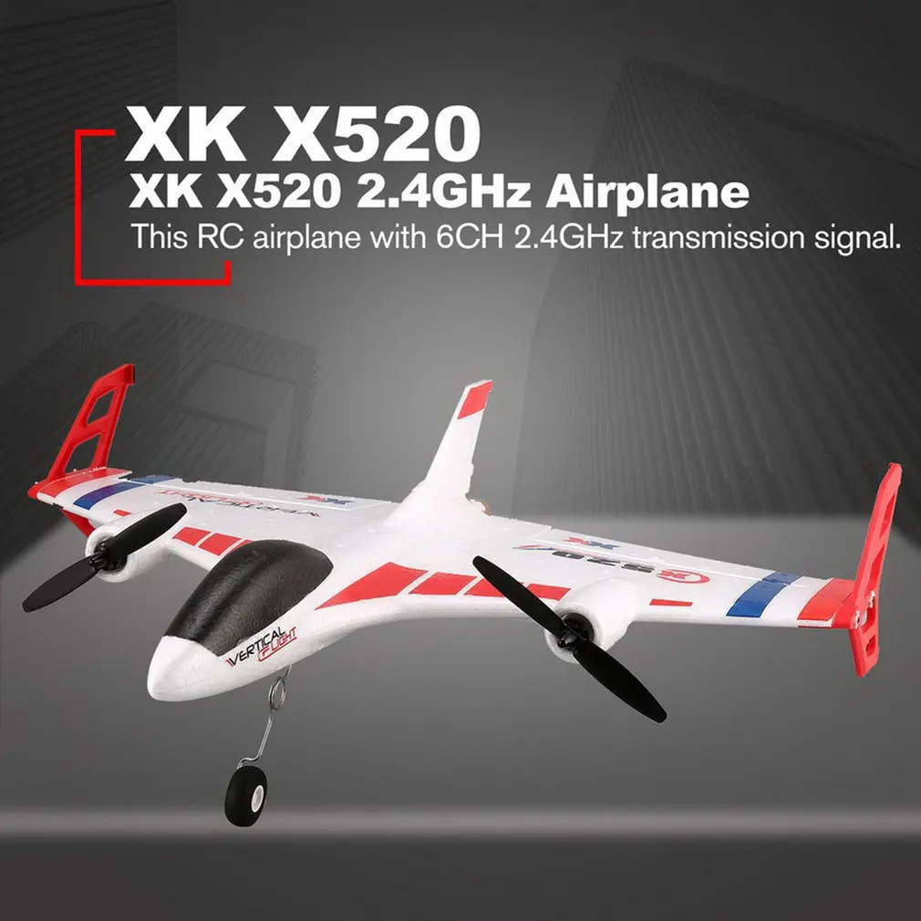 XK X520 RC 6CH 3D/6G RC Airplane VTOL Vertical Takeoff Land Delta Wing RC Drone Fixed Wing Plane Toy with Mode Switch LED Light