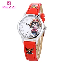 KEZZI Nouveau Mode Montre Enfants Couleur Bracelet En Cuir Mignon de Bande Dessinée Luffy Motif Casual Quartz Montres Pour One Piece Fans