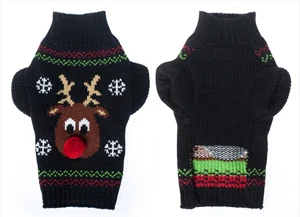 Милый олень с красным носом Pet Puppy Кошка Собака свитер в полоску ручной вязки крючком пальто одежда Рождество Прямая - Цвет: Black