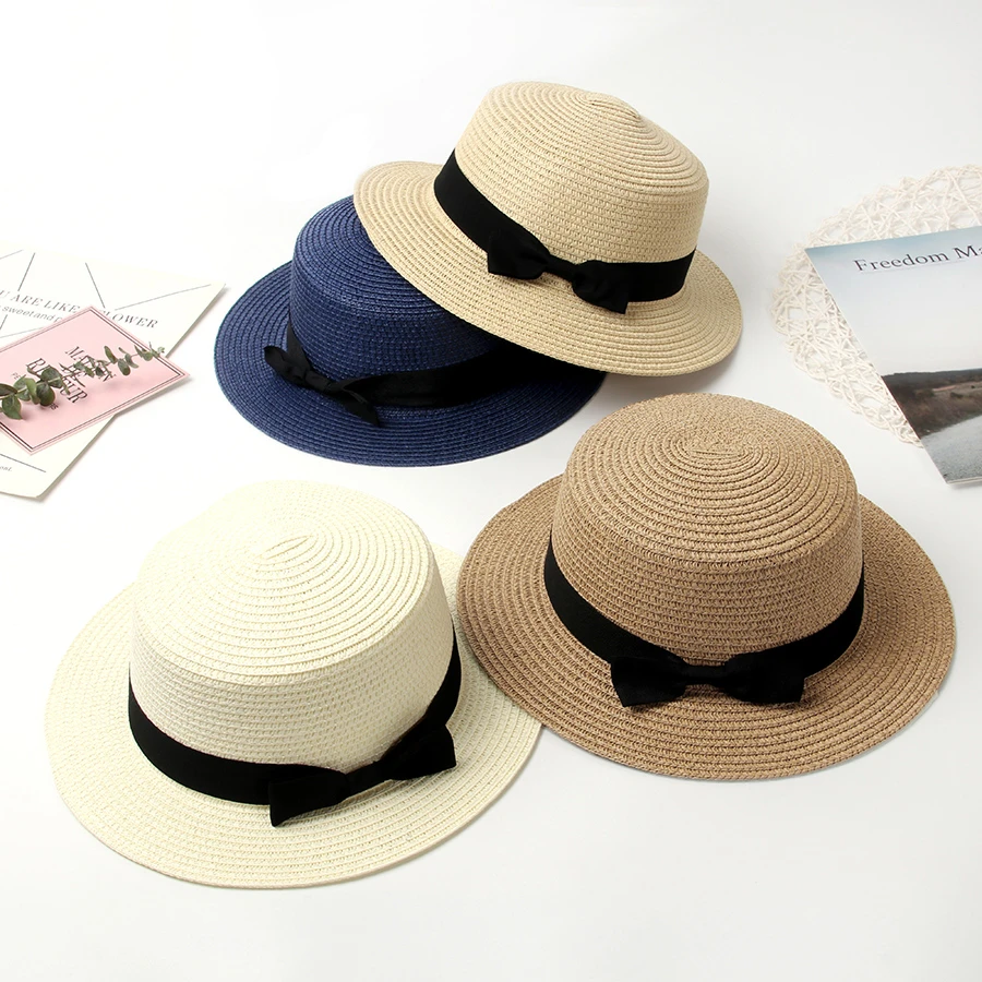 2020 mujeres verano sombrero playa paja sombrero Panamá señoras gorra moda hecho a mano plana corbata de lazo con borde sombreros de para mujeres|Sombreros sol para mujer| - AliExpress