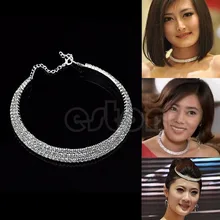 Тройной Ряд Кристалл горный хрусталь ожерелье колье Серебряная цепочка для свадебной вечеринки