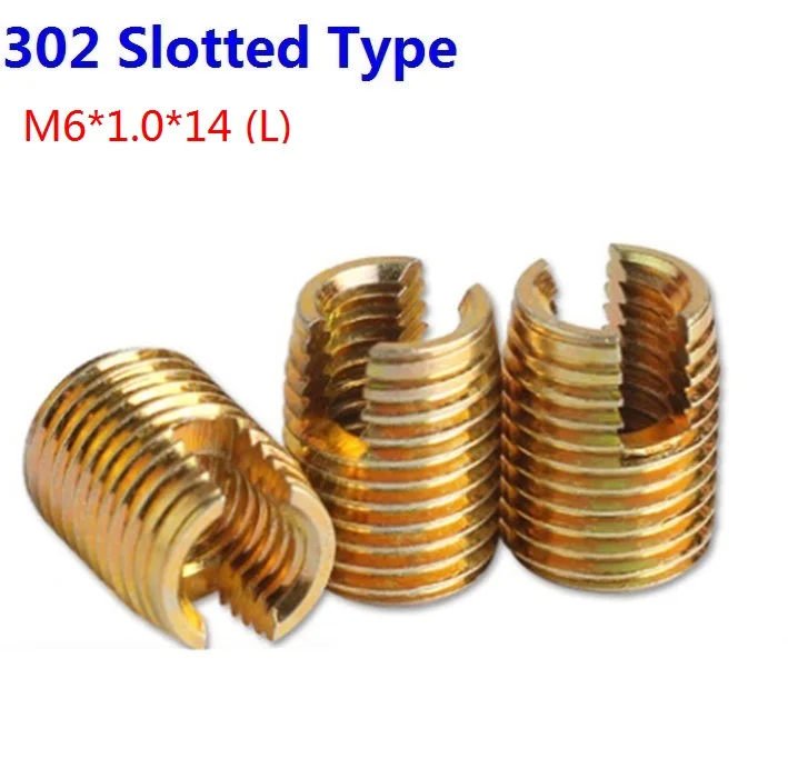 100pcs/Lot Steel Zinc Plated m6 Self Tapping Thread Inserts 302 Slotted Type insert Bushing Screws M6*1.0*14 (L) | Обустройство дома