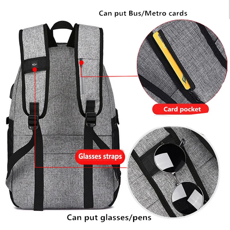 Mochila para hombres, Mochila antirrobo, auriculares USB, Mochila para ordenador portátil, Mochila para hombres, Mochila de viaje de moda informal 2018