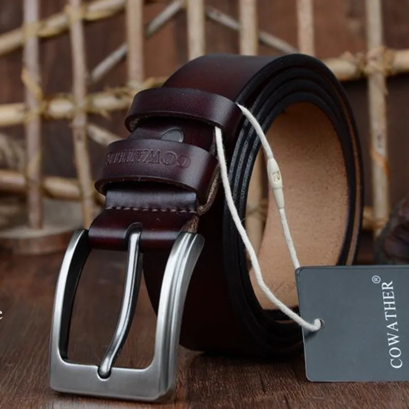 COWATHER cowhide genuine leather belts for men brand Strap male pin buckle vintage jeans belt 100-150 cm long waist 30-52 XF001 leather belt Belts