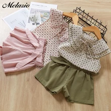 Melario/повседневный комплект одежды для девочек модная одежда для девочек Милая футболка в горошек, костюм с шортами детский жилет из 2 предметов Детский костюм