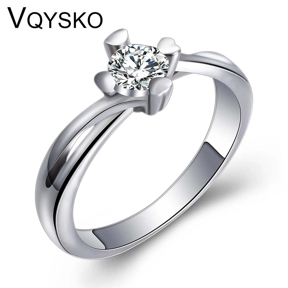 VQYSKO 316l Stainless Steel Womens Clear Stone Engagement Rings