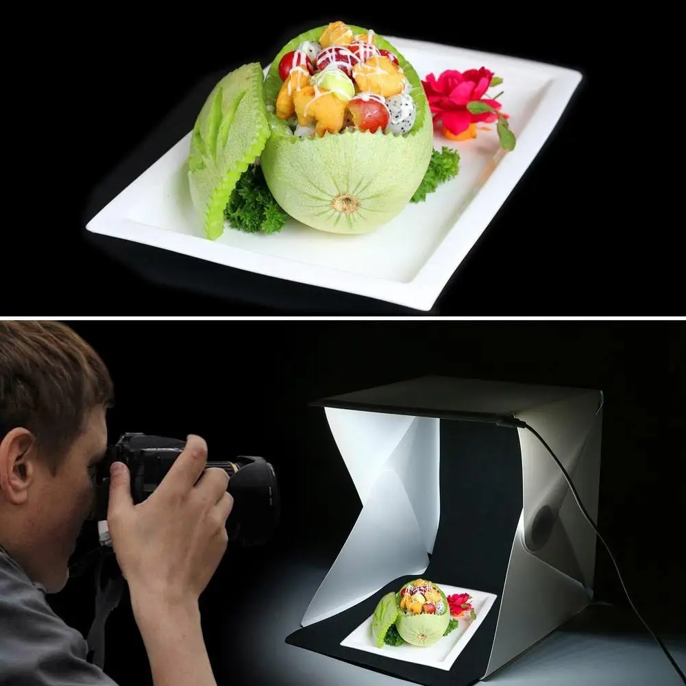 

Portable Mini Foldable Folding Studio Diffuse Soft Box With LED Light Black White Photography Background Photo Studio box