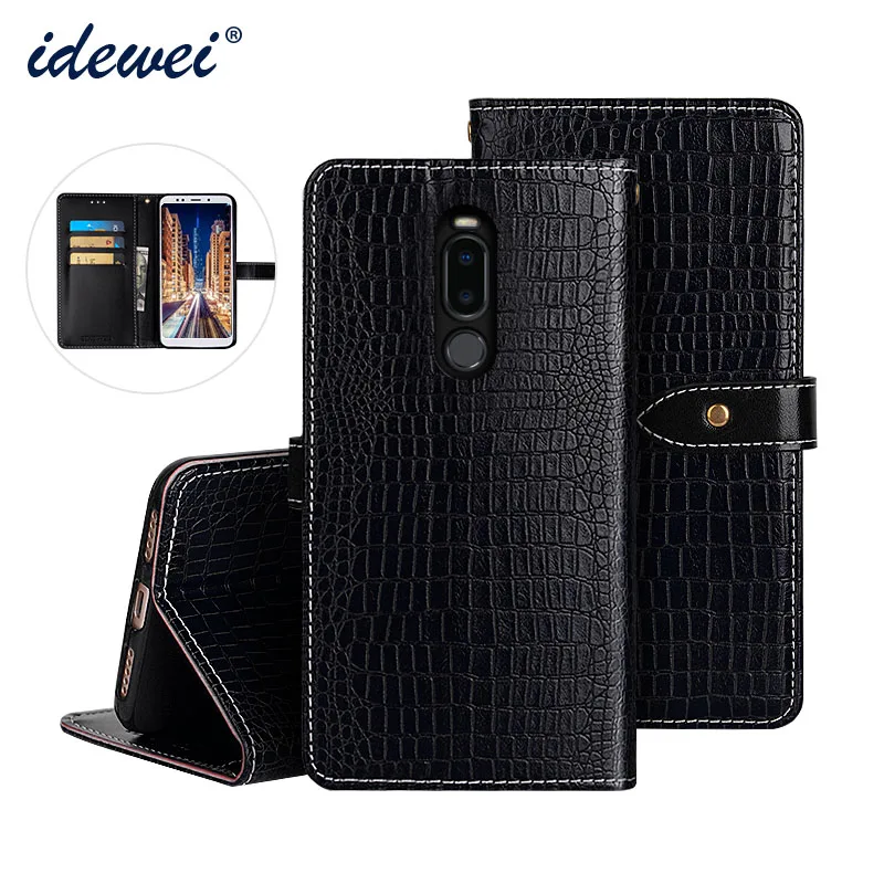 

IDEWEI For Meizu Note8 Case Cover Luxury Leather Flip Case For Meizu Note 8 M822Q Protective Phone Case Crocodile Grain 6.0"