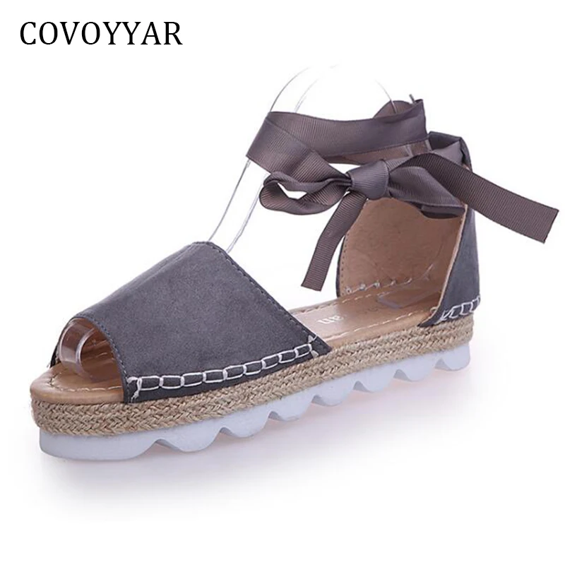 

COVOYYAR 2019 Summer Boho Ankle Strap Women Sandals Gladiator Peep Toe Beach Shoes Hemp Platform Flat Women Shoes WSS802