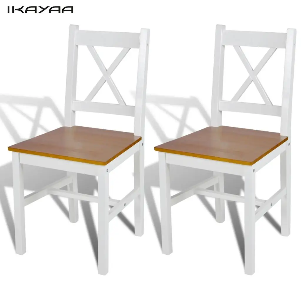 IKayaa 2 Unids sillas de comedor de madera de pino blanco y colores