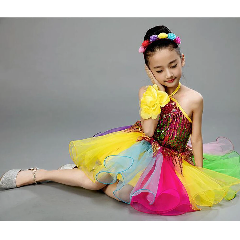 Girls Sequins Hip Hop dance dress Clothing Kids Jazz Cheerleader Dance wear Costumes Ballroom Dancing Clothes Outfits