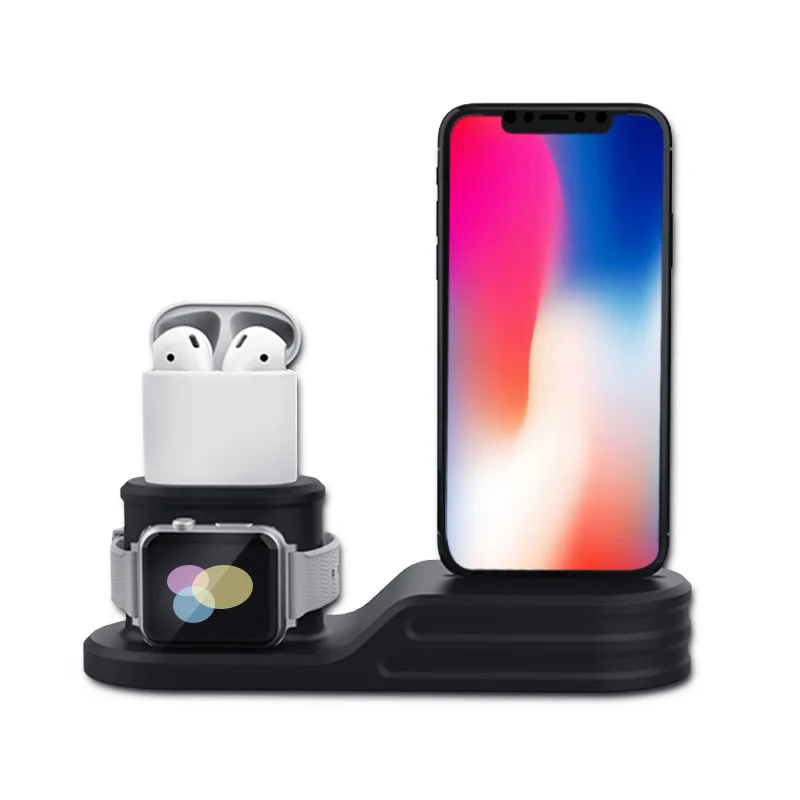 

Fanshu 3 in 1 Silicone Charger Dock Station Desk Charging for Apple Watch Series 4/3/2/1/AirPods/iPhone X 8 8 Plus 7 Plus 6S