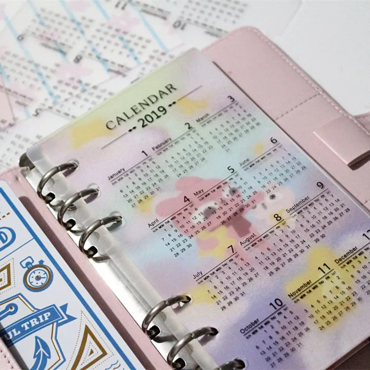 

2019 Spiral Calendar Page Split for Loose Leaf A5 A6 Notebook Planner Notepad Diy Six Hole Accessories