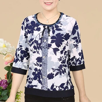 

Middle-aged women Casual Suit Summer New Short-sleeved T-shirt Nine Pants Two-piece Sets Women's Loose Plus size Print Sets F581