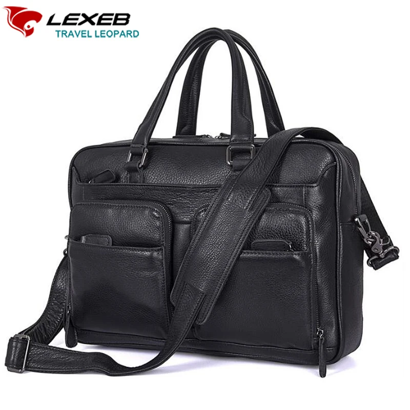 LEXEB Leather Tote Briefcases For Men, Attache 15.6" Laptop Bag, Man