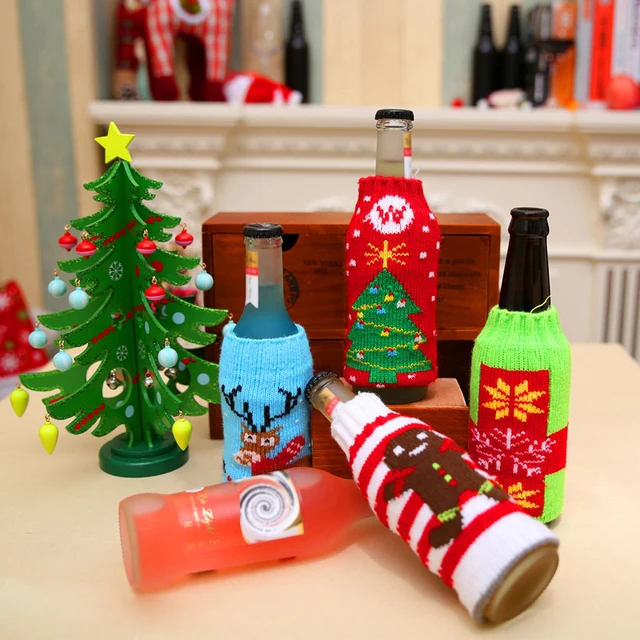 1Pc Christmas Wine Bottle Decor Snow Deer Tree Cover Clothes Kitchen Decoration For New 1Pc Christmas Wine Bottle Decor Snow Deer Tree Cover Clothes Kitchen Decoration For New