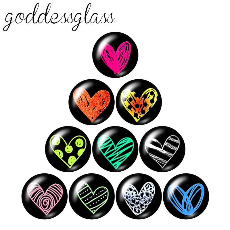 Красивый узор в виде сердечек и поцелуев 10 шт. 12 мм/18 мм/20 мм/25 мм круглый стеклянный кабошон с плоской задней частью для фото