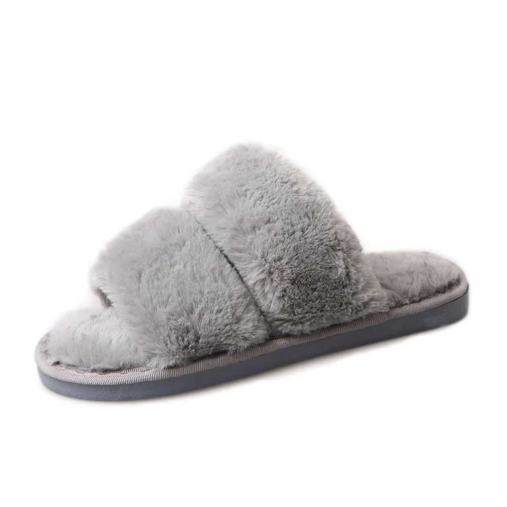 

women's shoes Flat Non-slip unicornio Soft Fluffy Faux Fur Flat Slipper Flip Flop zapatos mujer slippers for women slate A8